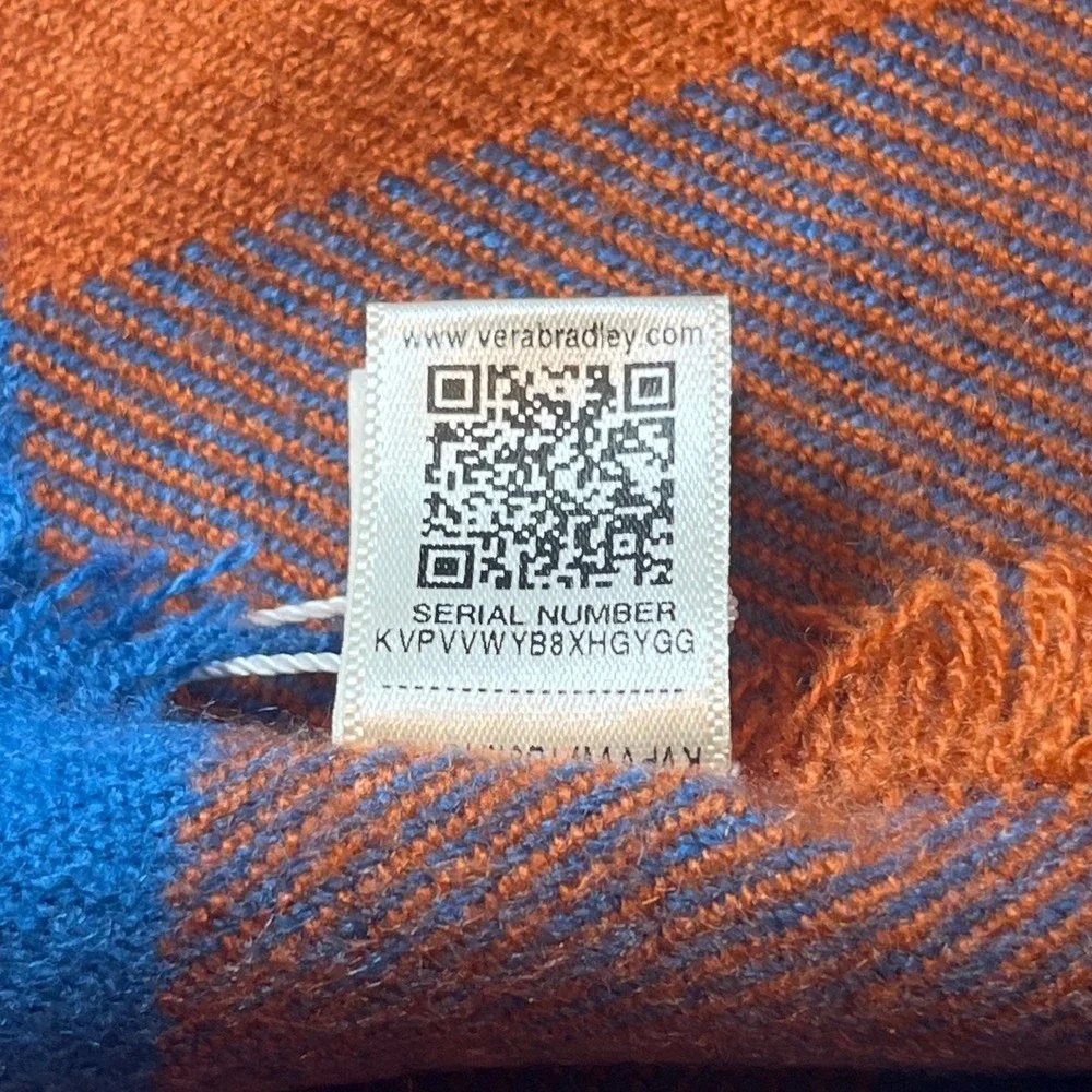 Vera Bradley Blanket Scarf Wrap Plaid Blue Neutral 40